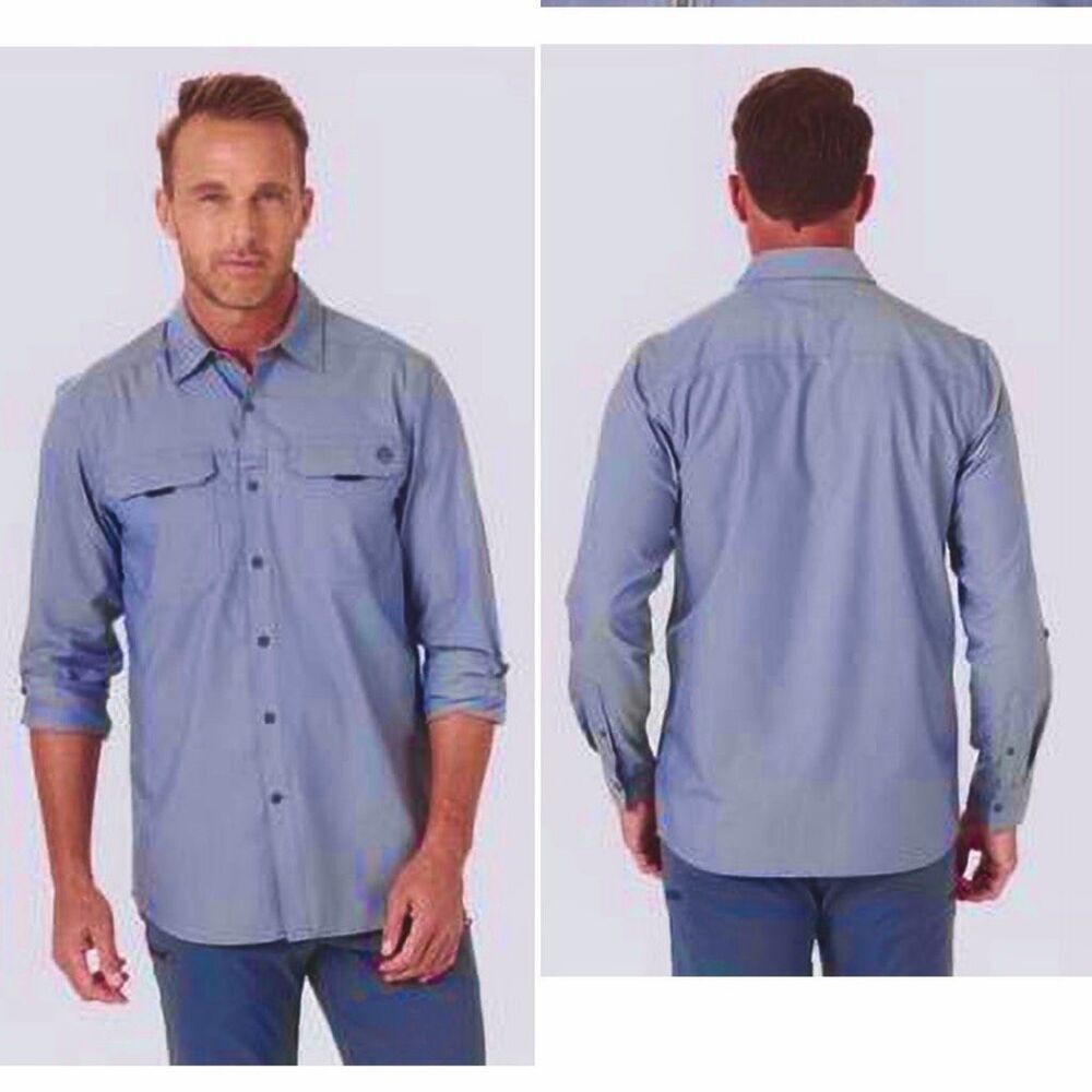 WRANGLER Denim Blue ATG Long Sleeve Button-Down Shirt -L